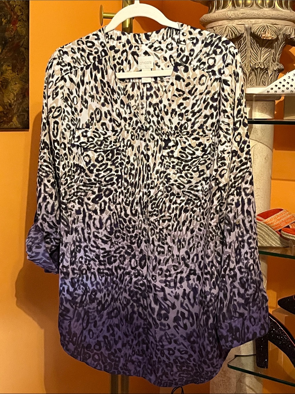 Chico's Ombre Leopard Button-Down Shirt - Purple/Black